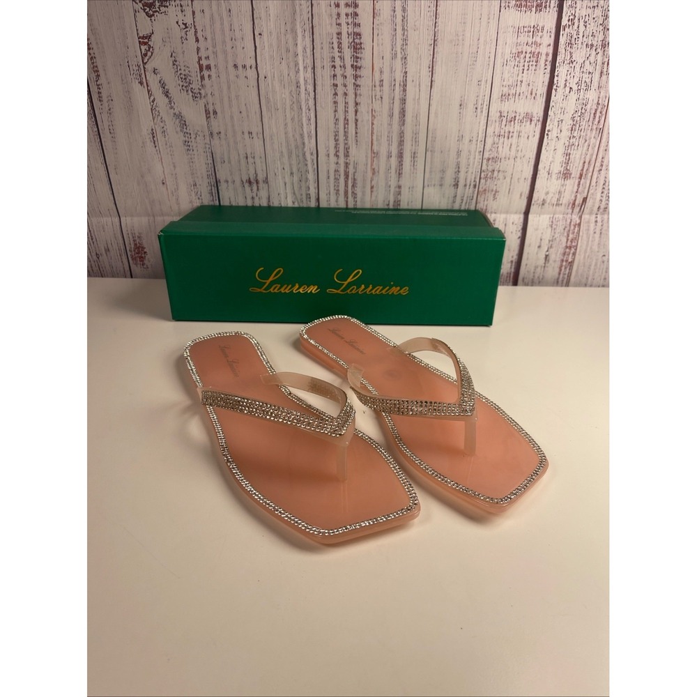 Lauren Lorraine Jeweled Band Slides Flat Sandal Flip Flops 6 Pink _wedding